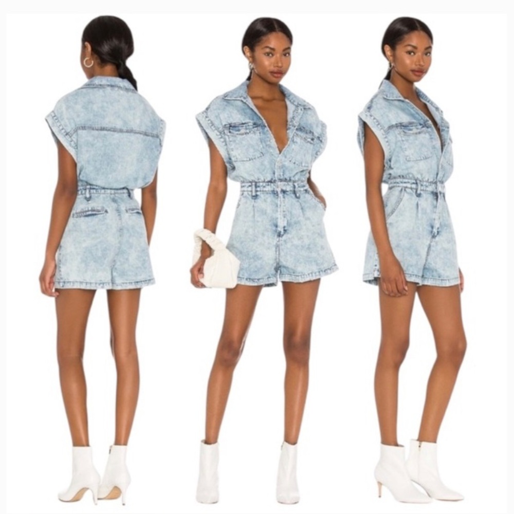 BLANKNYC Head‎ Backstage Acid Washed 80s-90s Inspired Denim Romper - Picture 6 of 13